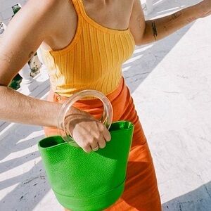 Simon Miller Medium Bonsai Leather Bucket Bag in Lime Green